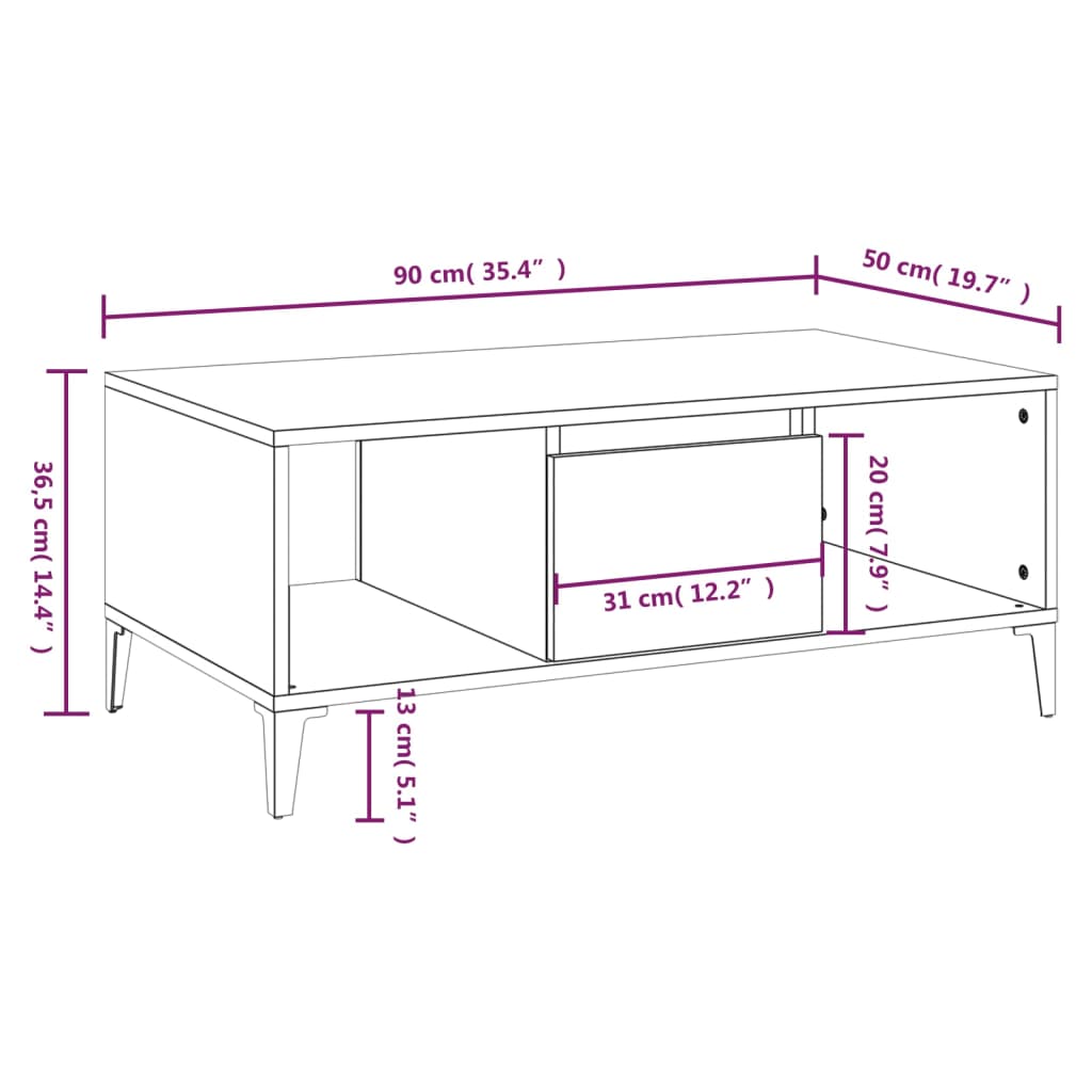 Table basse Chêne marron 90x50x36,5 cm Bois d’ingénierie - Tables basses