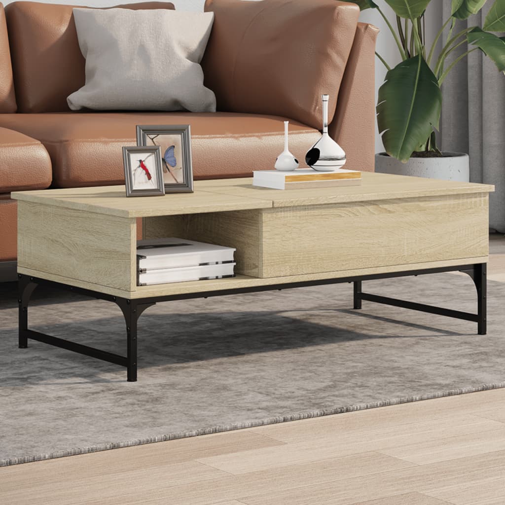 Table basse chêne sonoma 100x50x35cm bois d’ingénierie et métal - Tables basses