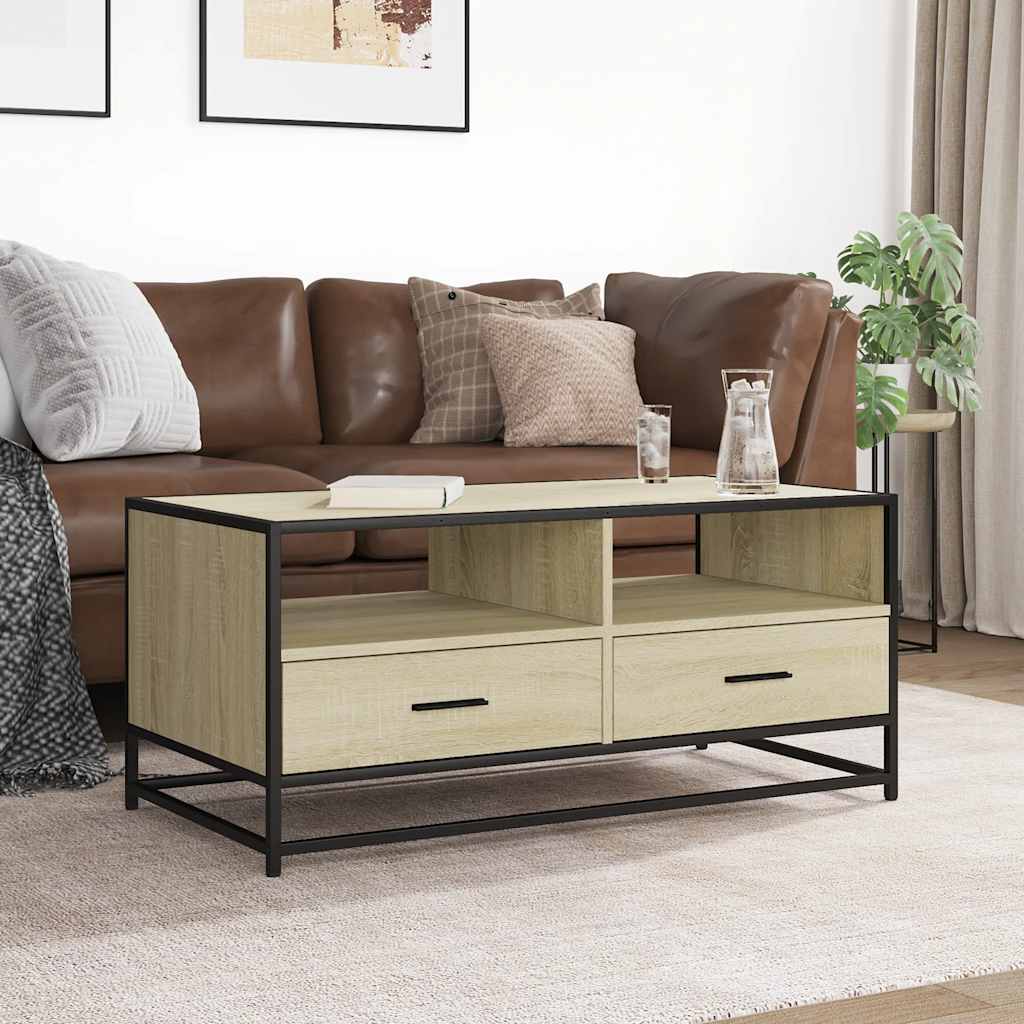 Table basse chêne sonoma 100x50x45cm bois d’ingénierie et métal - Tables basses