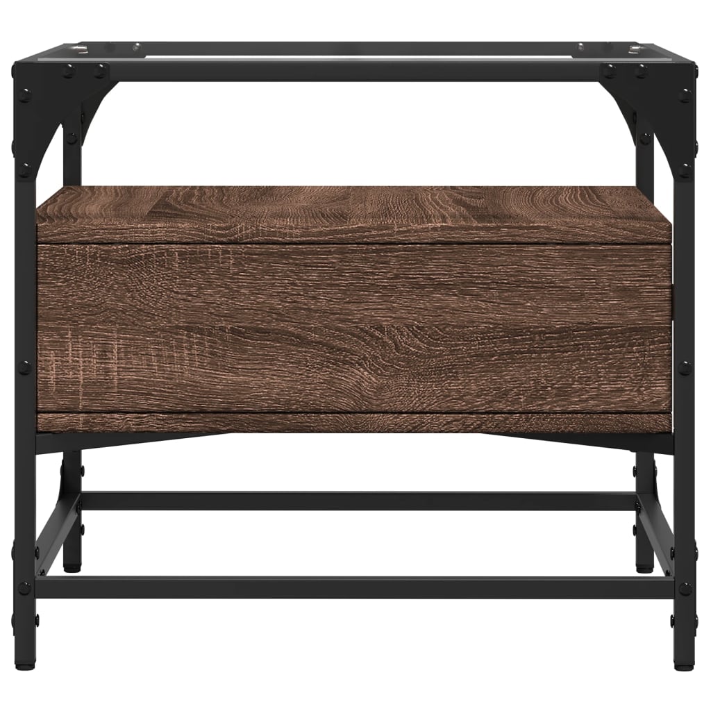 Table basse et dessus en verre chêne marron 50x50x45 cm acier - Tables basses