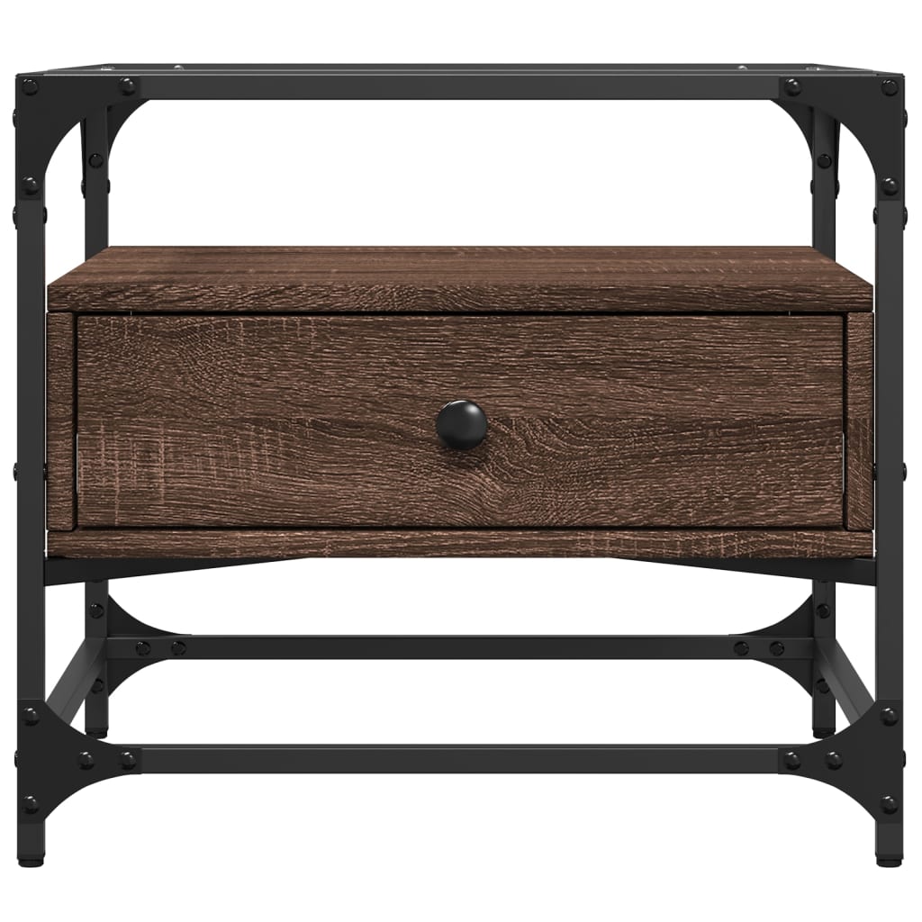 Table basse et dessus en verre chêne marron 50x50x45 cm acier - Tables basses