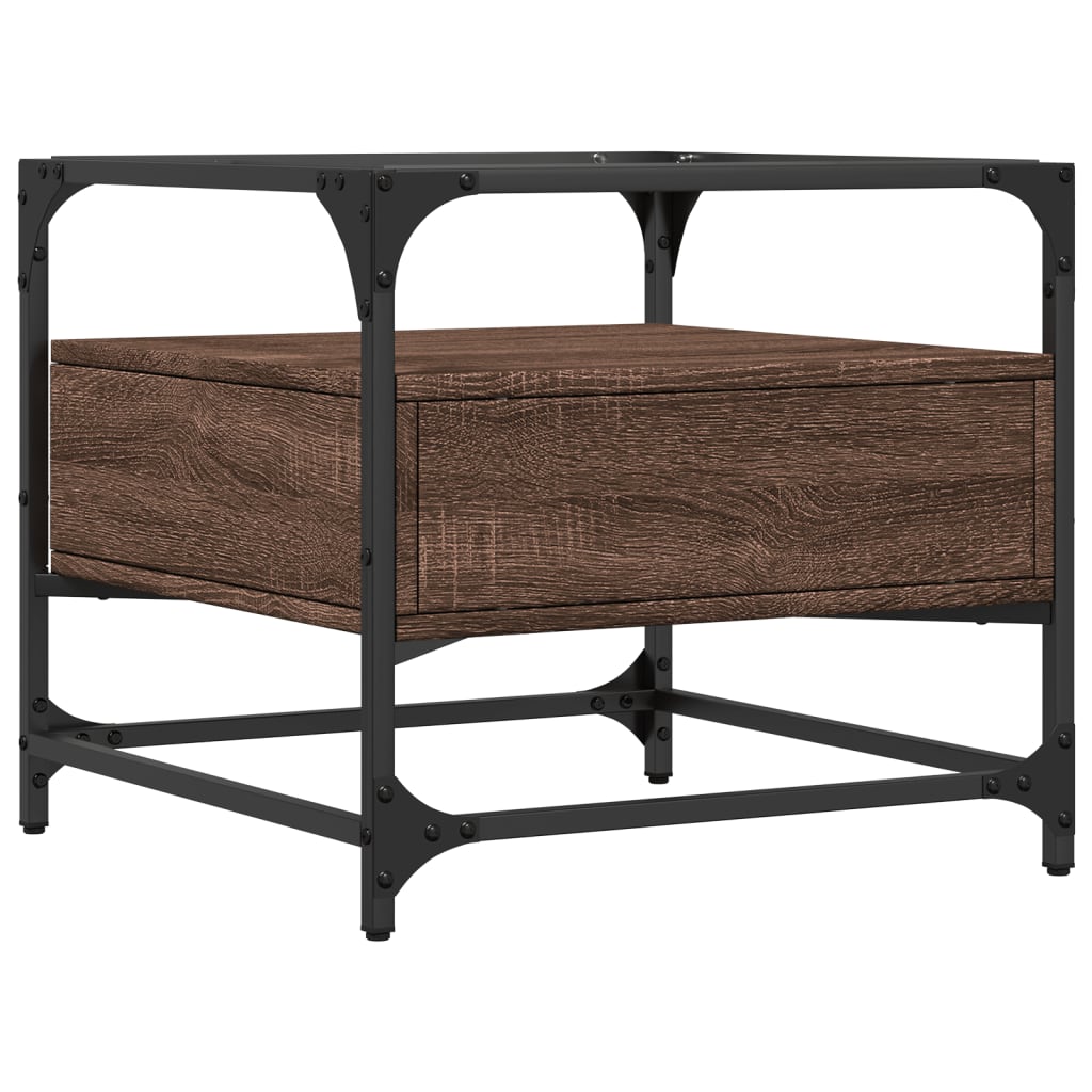 Table basse et dessus en verre chêne marron 50x50x45 cm acier - Tables basses