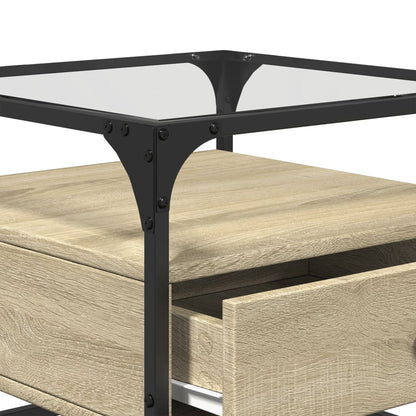 Table basse et dessus en verre chêne sonoma 50x50x45 cm acier - Tables basses