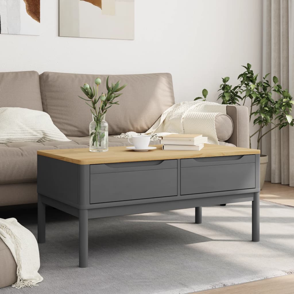 Table basse FLORO gris 99x55,5x45 cm bois massif de pin - Tables basses