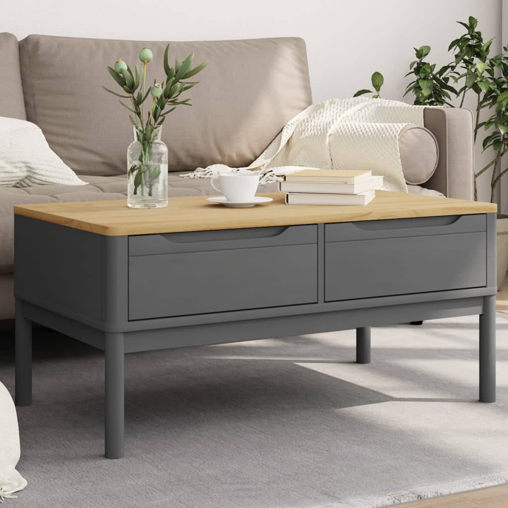 Table basse FLORO gris 99x55,5x45 cm bois massif de pin - Tables basses
