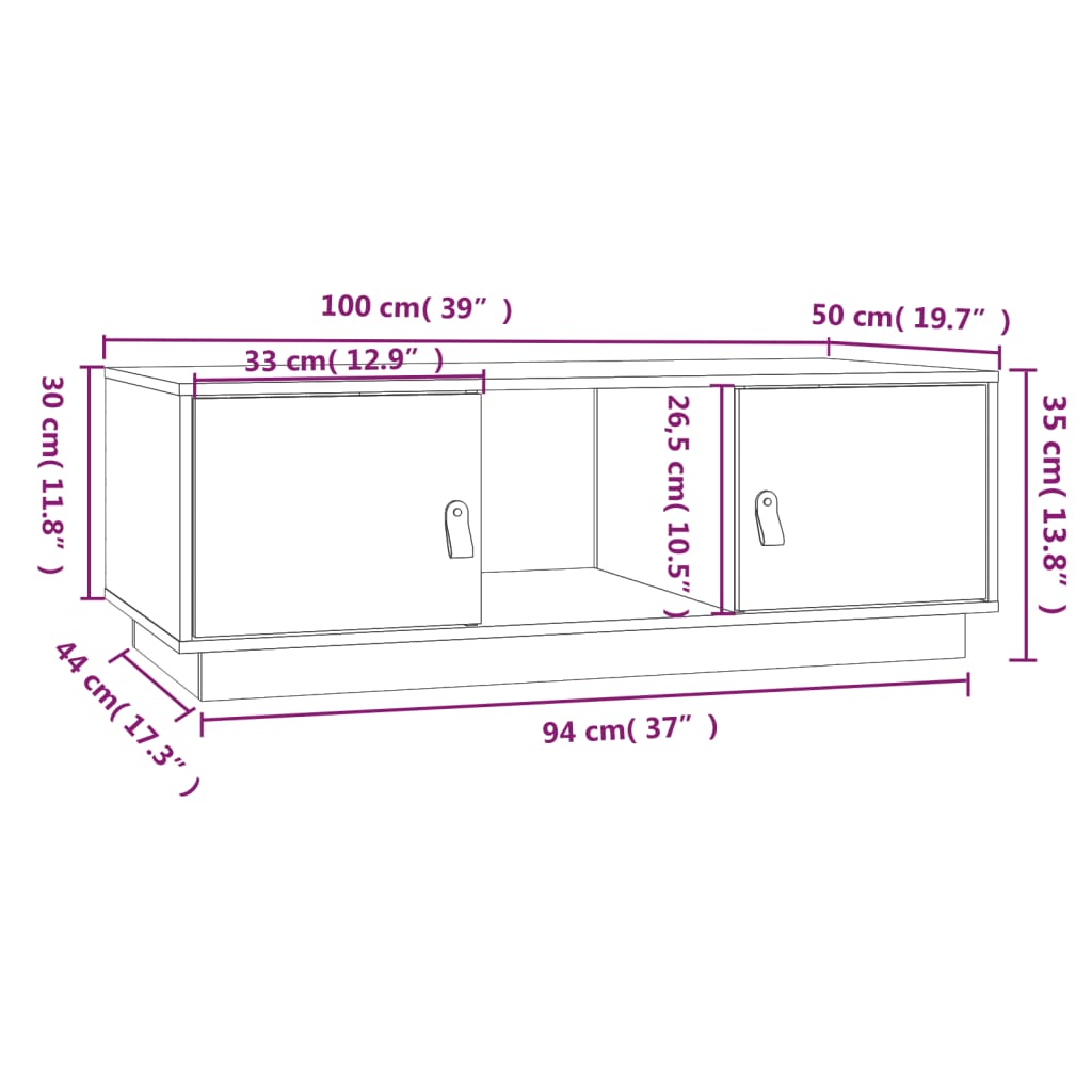 Table basse Gris 100x50x35 cm Bois massif de pin - Tables basses