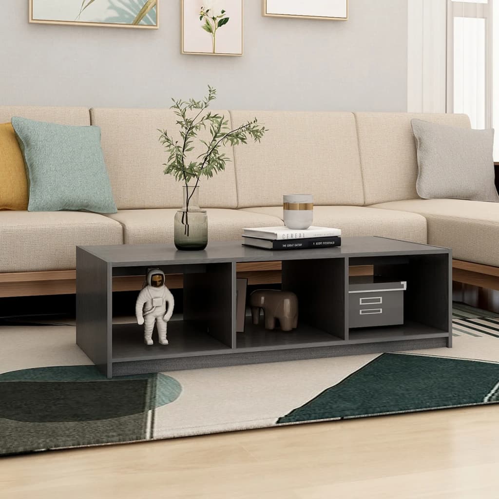 Table basse gris 110x50x34 cm bois de pin massif - Tables basses