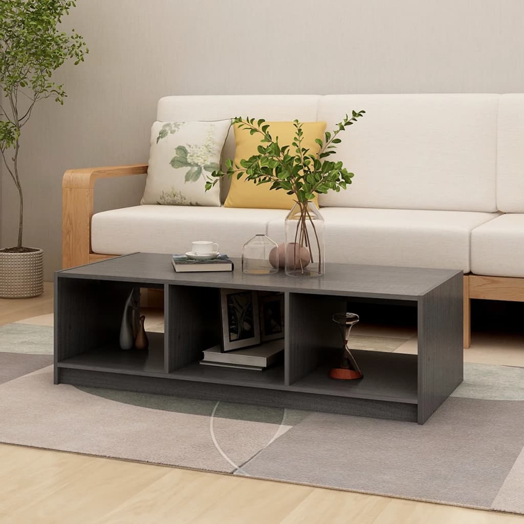 Table basse gris 110x50x34 cm bois de pin massif - Tables basses