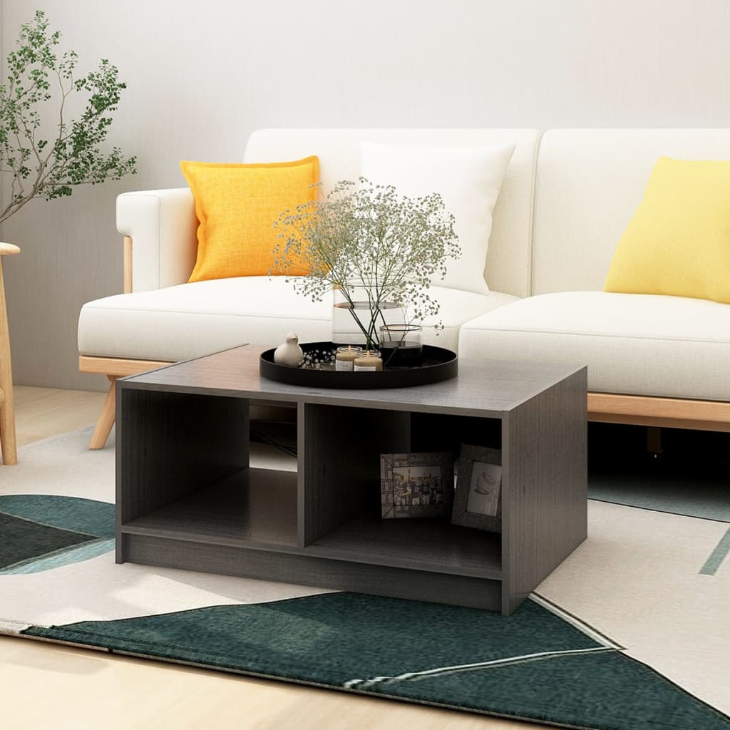 Table basse gris 75x50x33,5 cm bois de pin massif - Tables basses