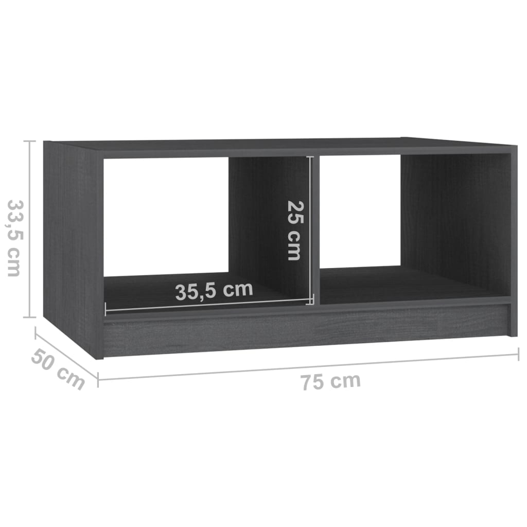 Table basse gris 75x50x33,5 cm bois de pin massif - Tables basses
