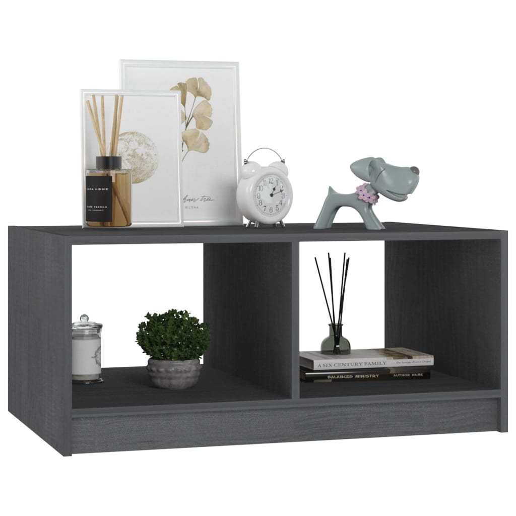 Table basse gris 75x50x33,5 cm bois de pin massif - Tables basses