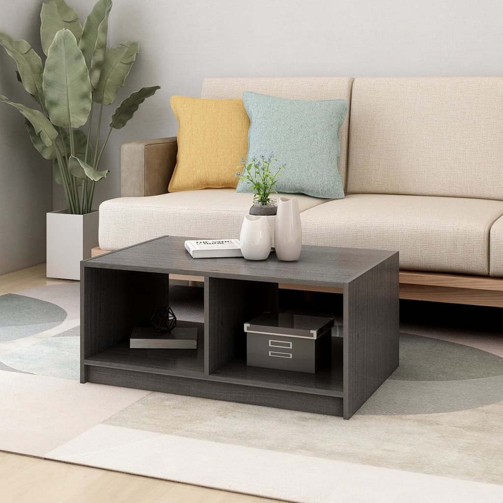 Table basse gris 75x50x33,5 cm bois de pin massif - Tables basses