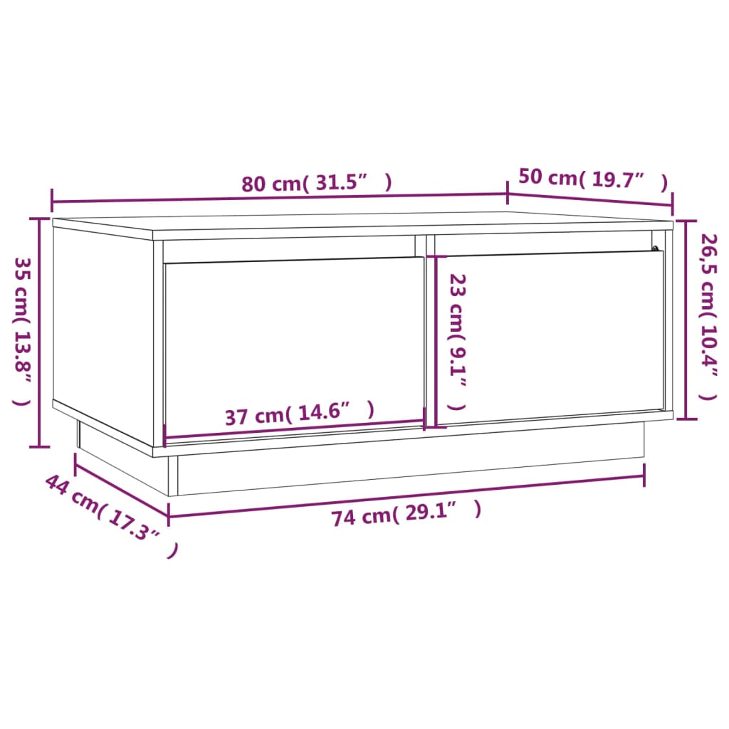 Table basse Gris 80x50x35 cm Bois massif de pin - Tables basses