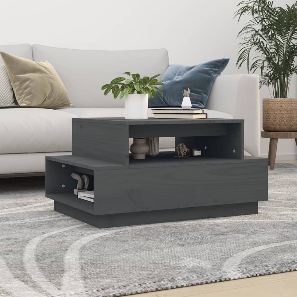 Table basse Gris 80x55x40,5 cm Bois massif de pin - Tables basses