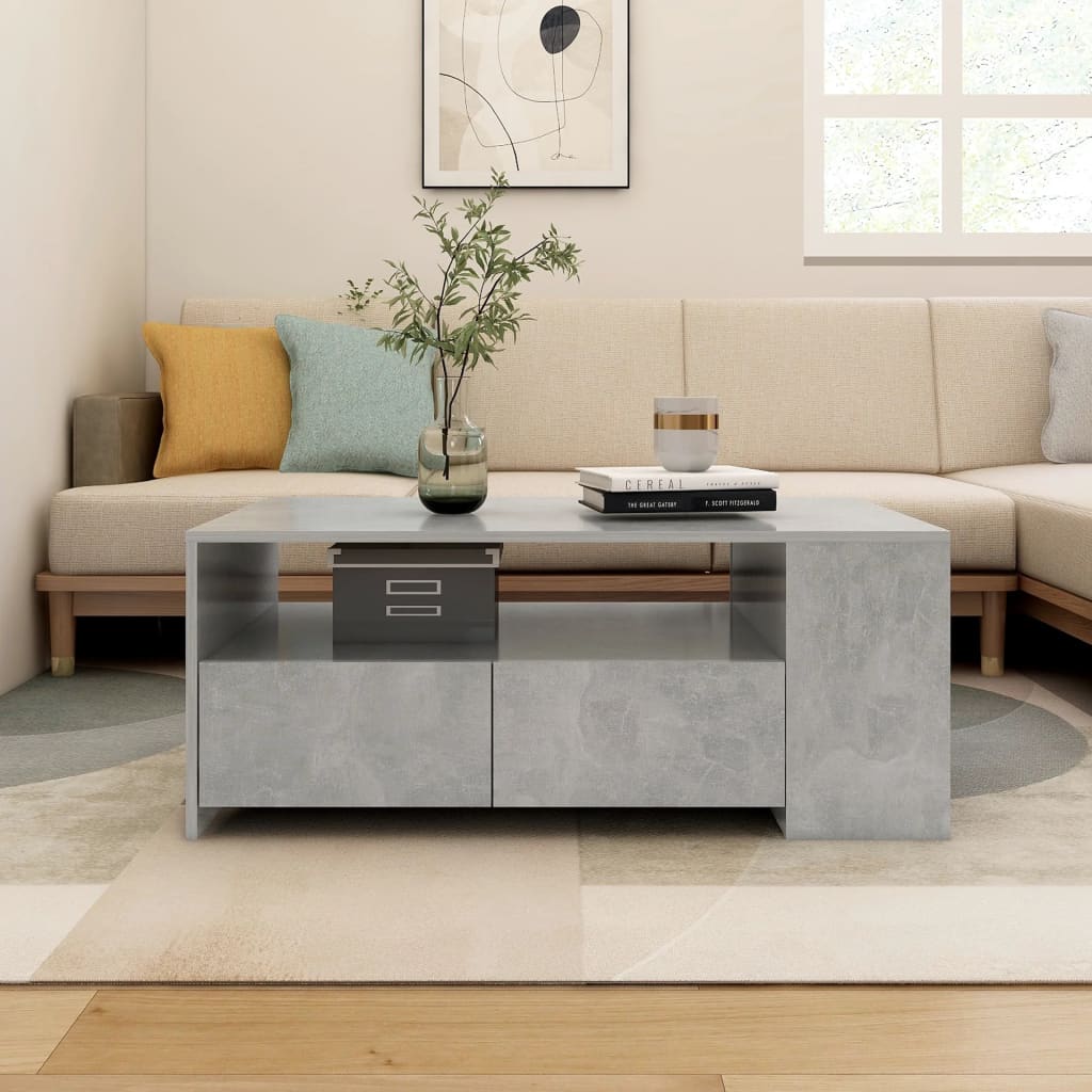 Table basse gris béton 102x55x42 cm bois d’ingénierie - Tables basses