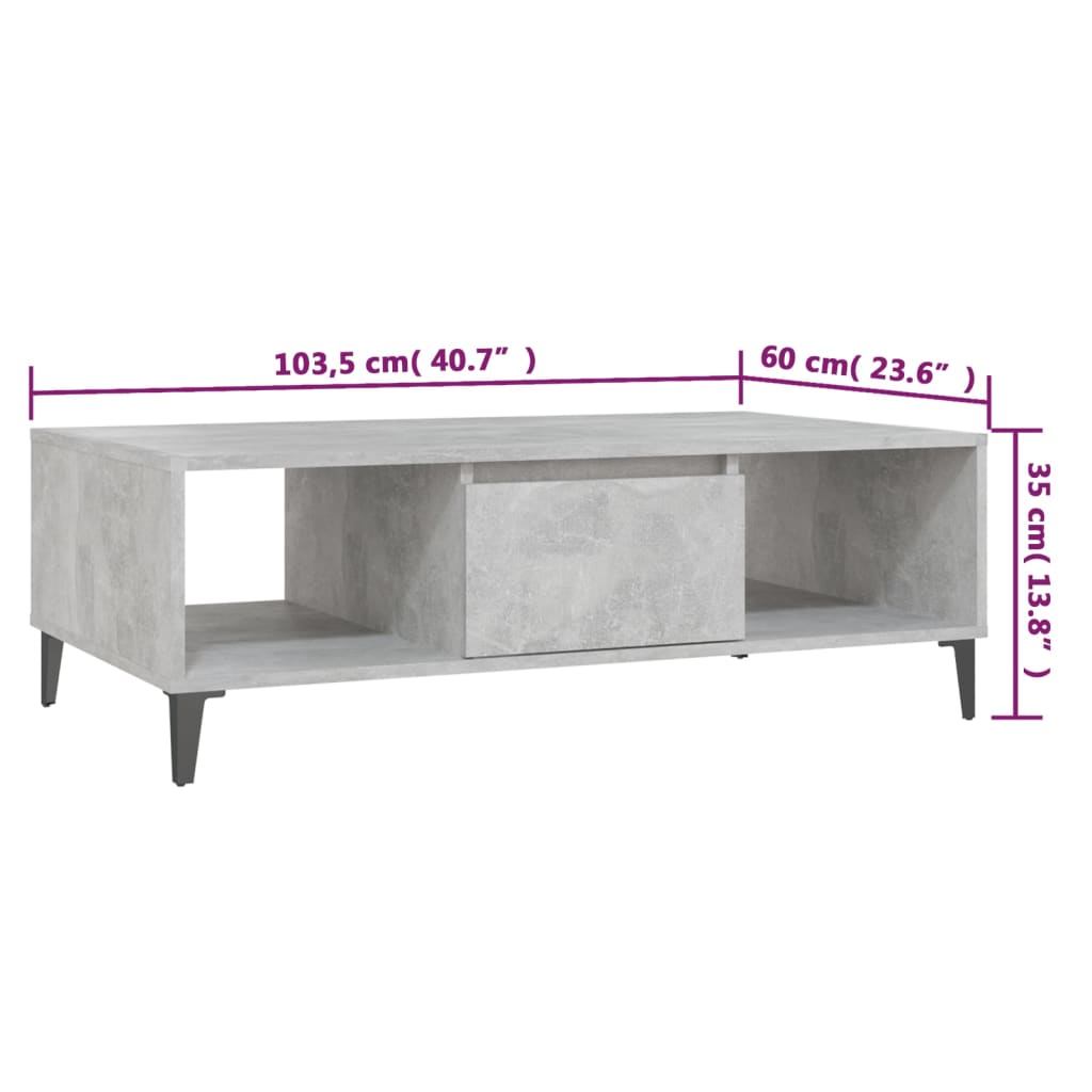 Table basse gris béton 103,5x60x35 cm bois d’ingénierie - Tables basses