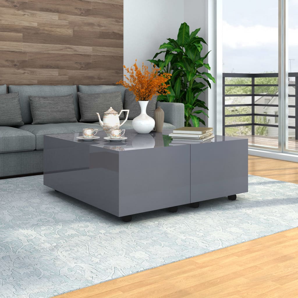 Table basse Gris brillant 100x100x35 cm - Tables basses