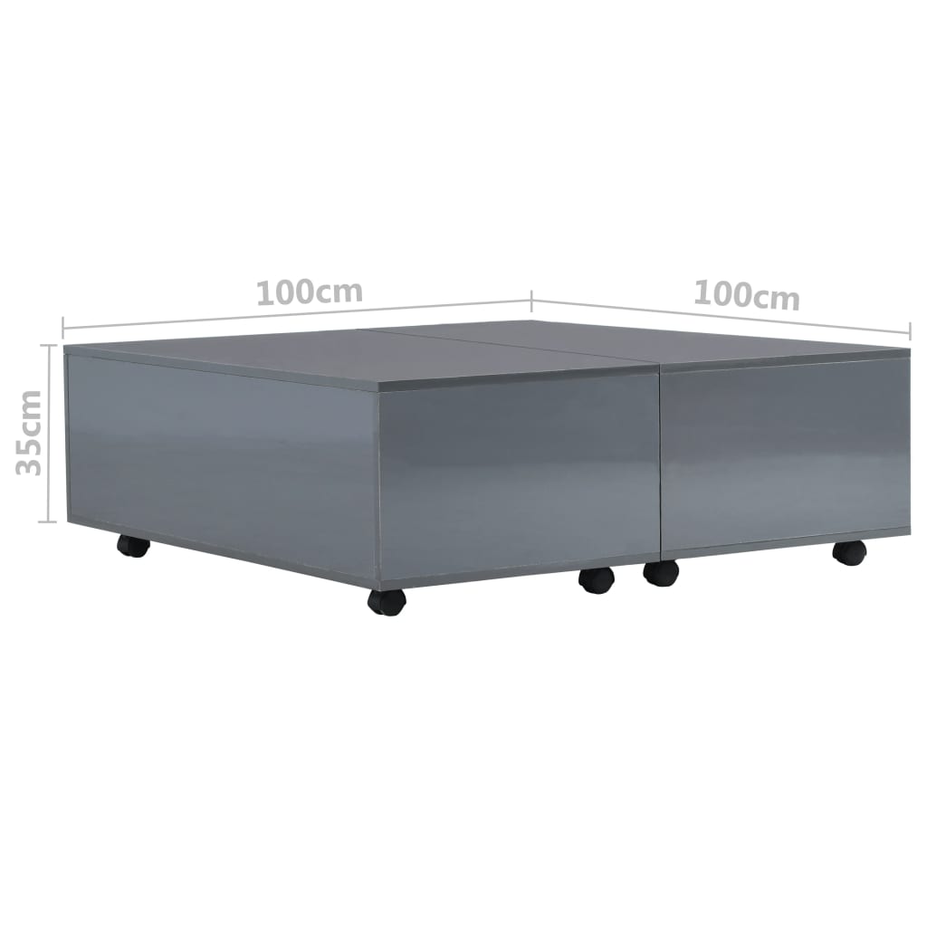 Table basse Gris brillant 100x100x35 cm - Tables basses