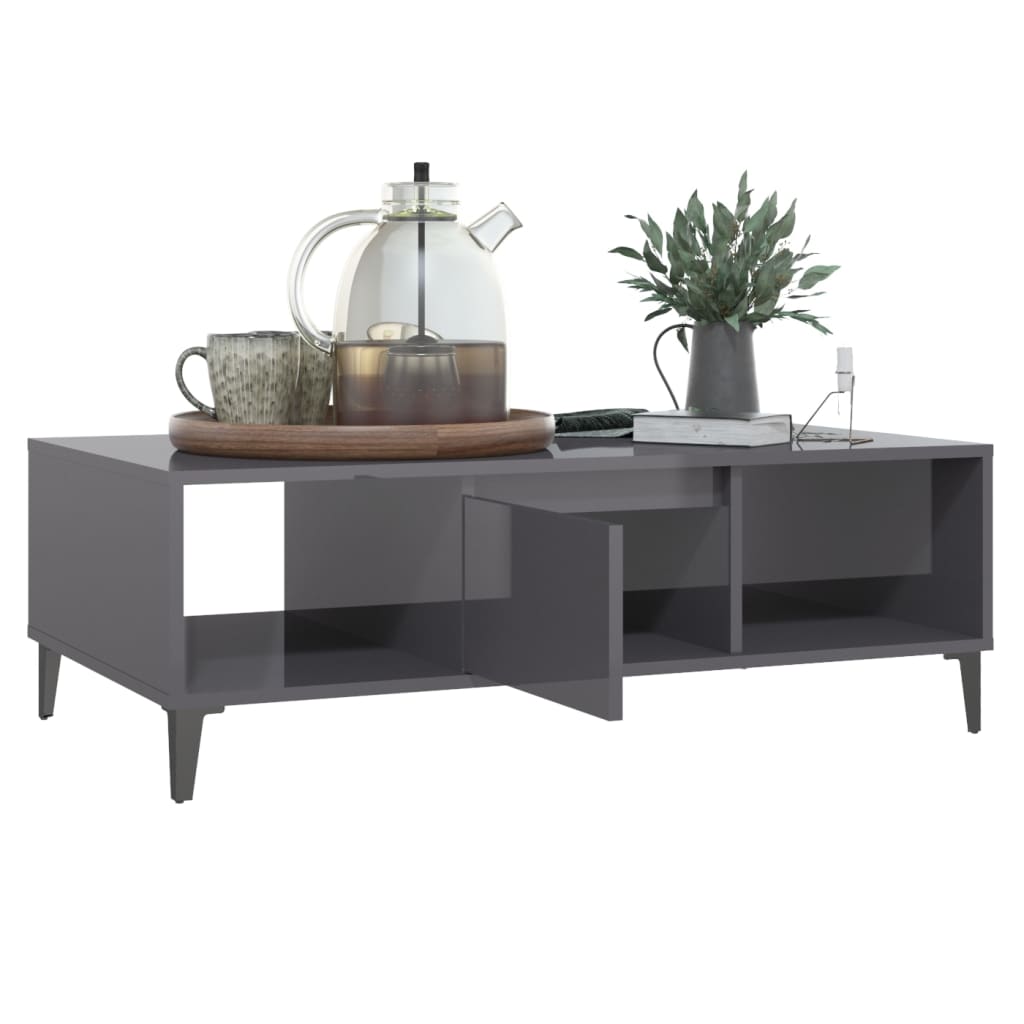 Table basse gris brillant 103,5x60x35 cm bois d’ingénierie - Tables basses