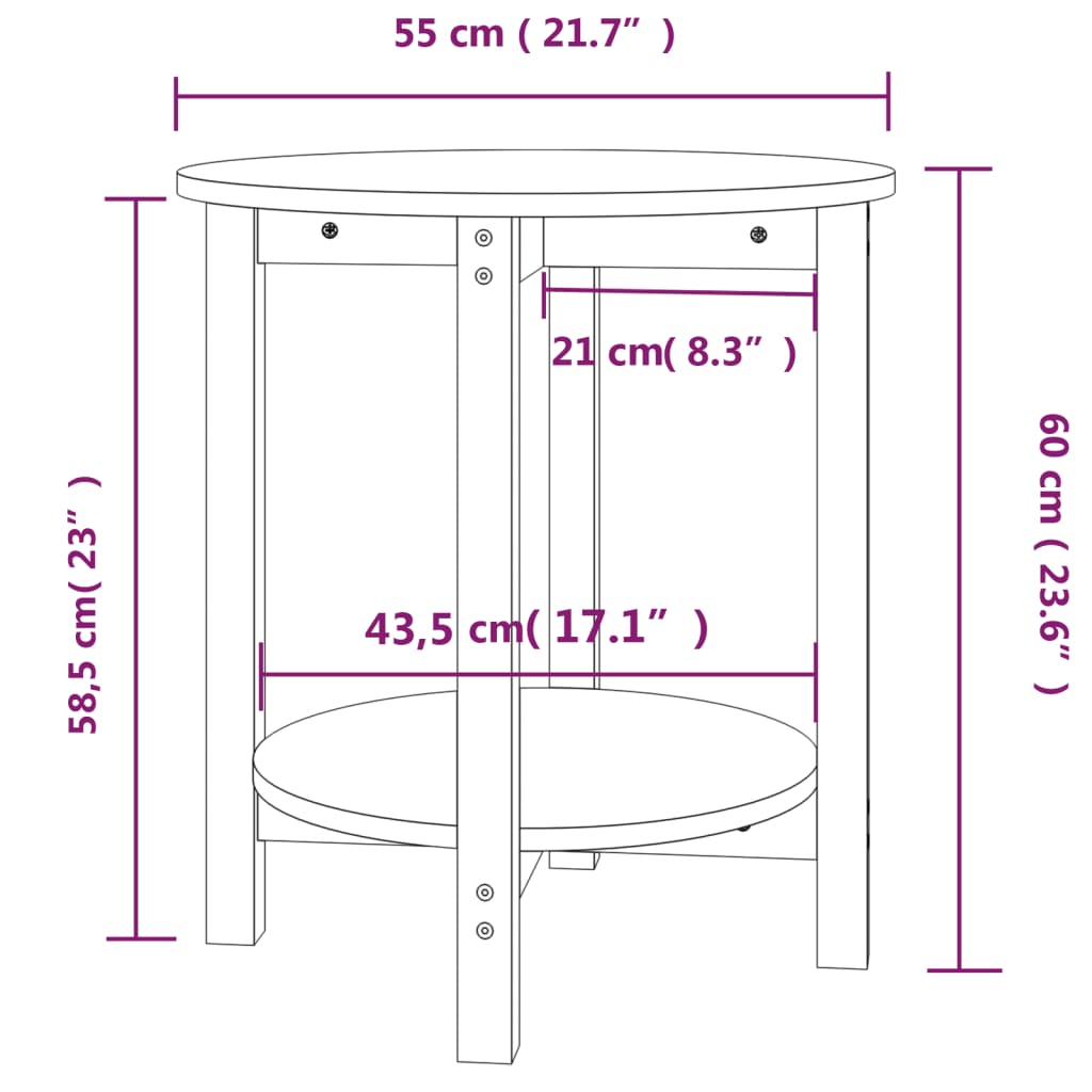Table basse Gris Ø 55x60 cm Bois massif de pin - Tables basses