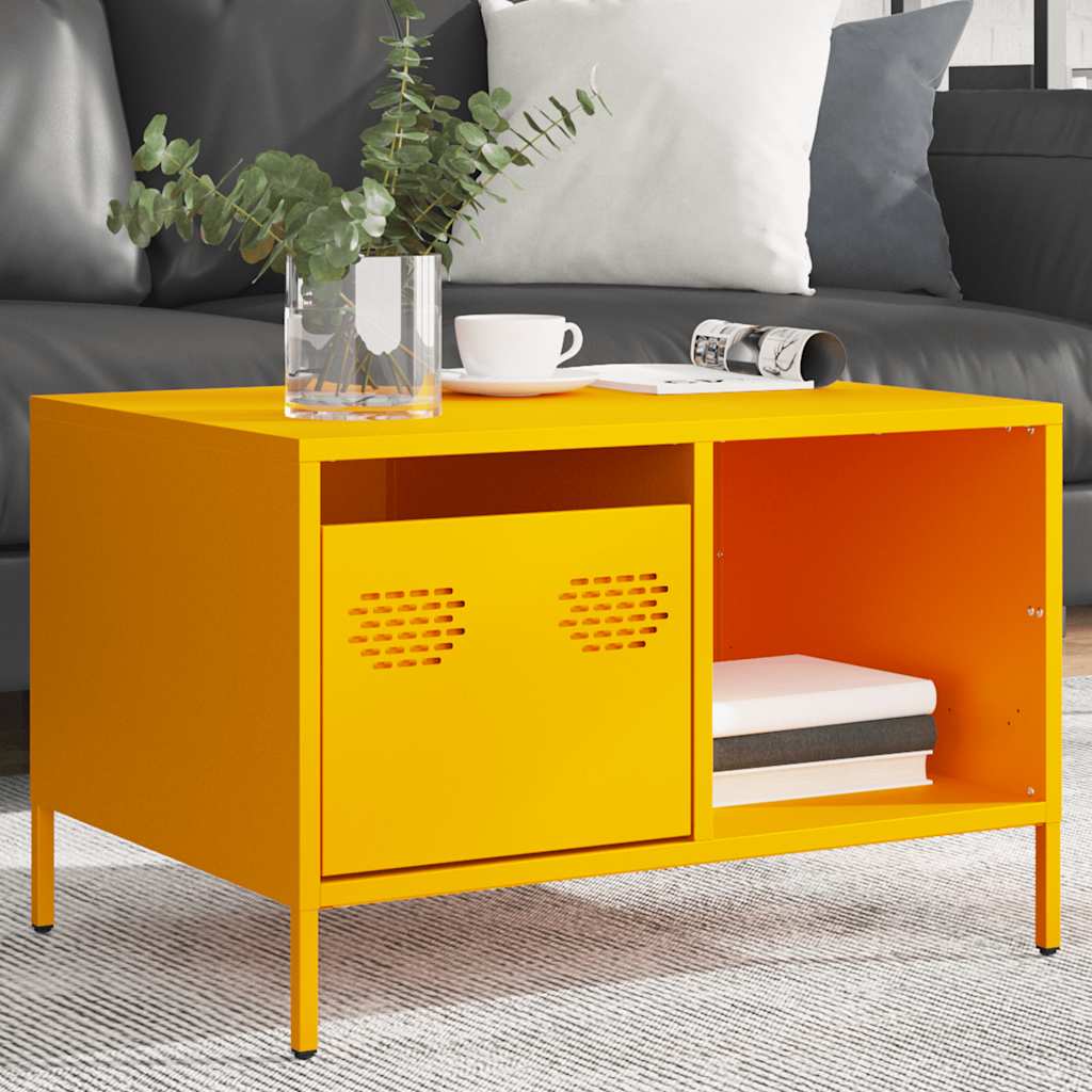 Table basse jaune moutarde 68,5x50x43,5 cm acier laminé à froid - Tables basses