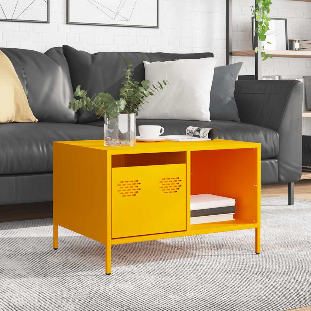 Table basse jaune moutarde 68,5x50x43,5 cm acier laminé à froid - Tables basses
