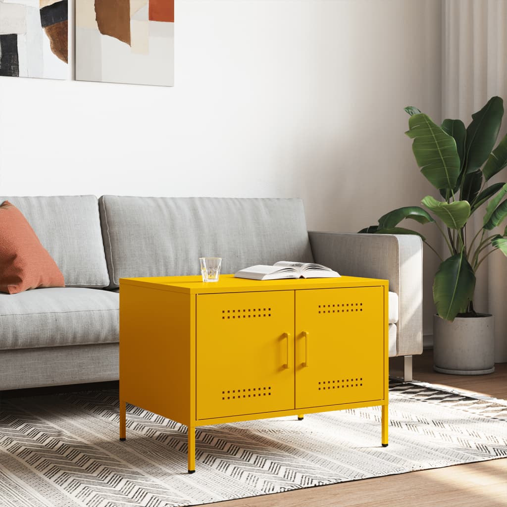 Table basse jaune moutarde 68x50x50,5 cm acier - Tables basses