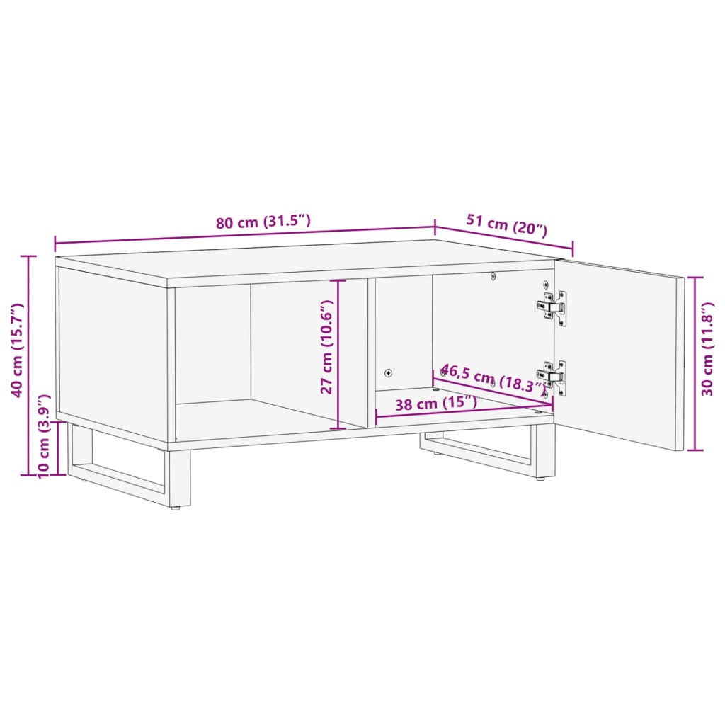 Table basse marron 80x51x40 cm bois de massif manguier - Tables basses