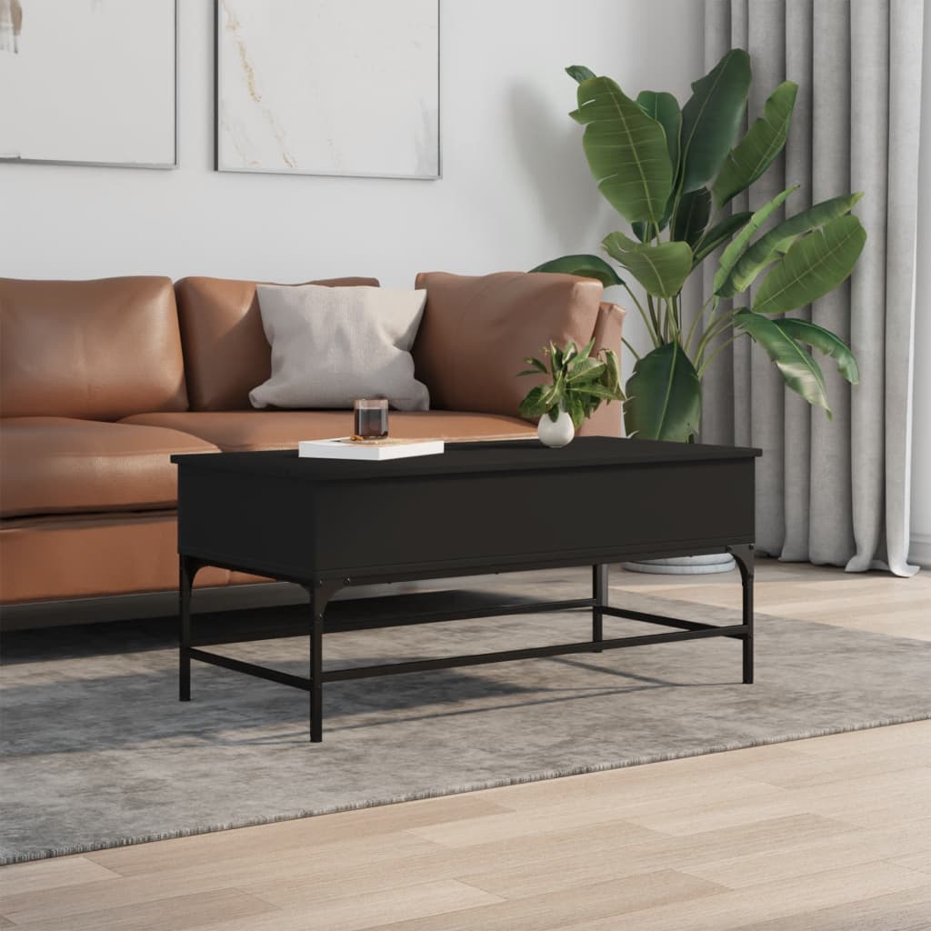 Table basse noir 100x50x45 cm bois d’ingénierie et métal - Tables basses