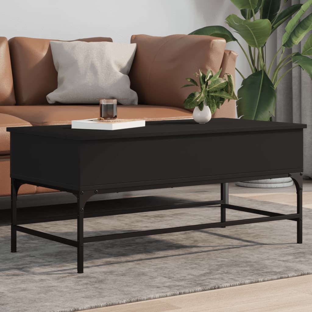 Table basse noir 100x50x45 cm bois d’ingénierie et métal - Tables basses