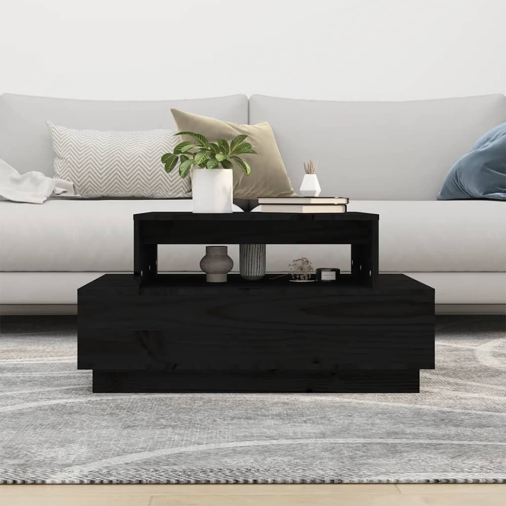 Table basse Noir 80x55x40,5 cm Bois massif de pin - Tables basses