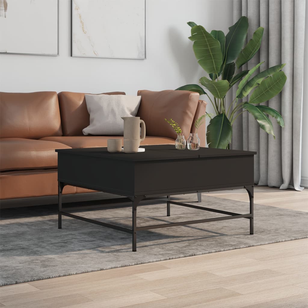 Table basse noir 80x80x45 cm bois d’ingénierie et métal - Tables basses