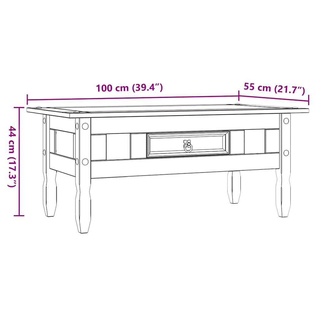 Table basse Pin mexicain Gamme Corona Blanc 100x55x44 cm - Tables basses