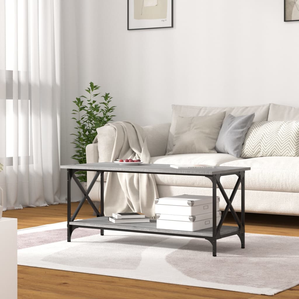 Table basse Sonoma gris 100x45x45 cm Bois d’ingénierie et fer - Tables basses