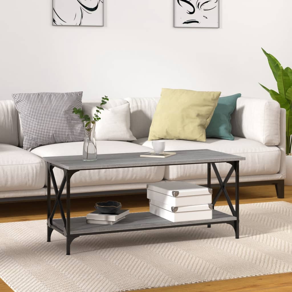Table basse Sonoma gris 100x45x45 cm Bois d’ingénierie et fer - Tables basses