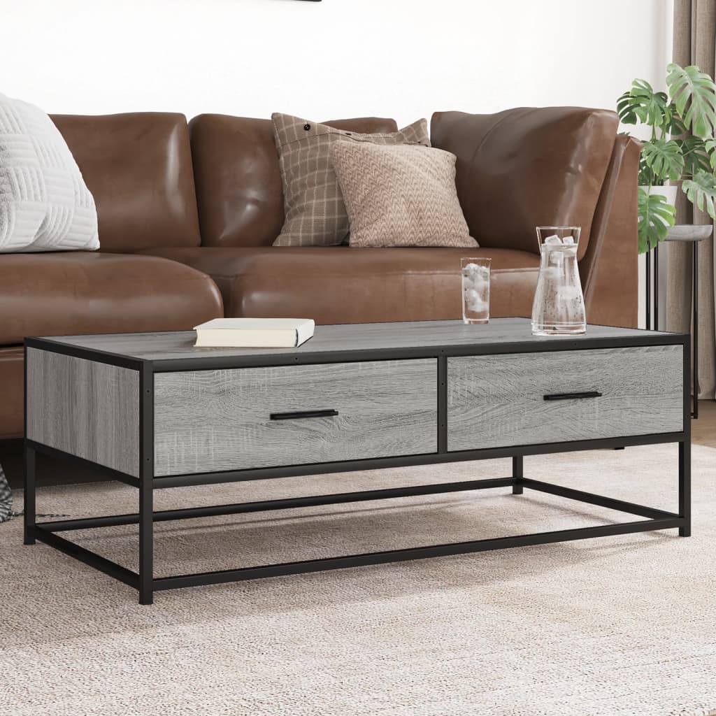 Table basse sonoma gris 100x50x35 cm bois d’ingénierie et métal - Tables basses