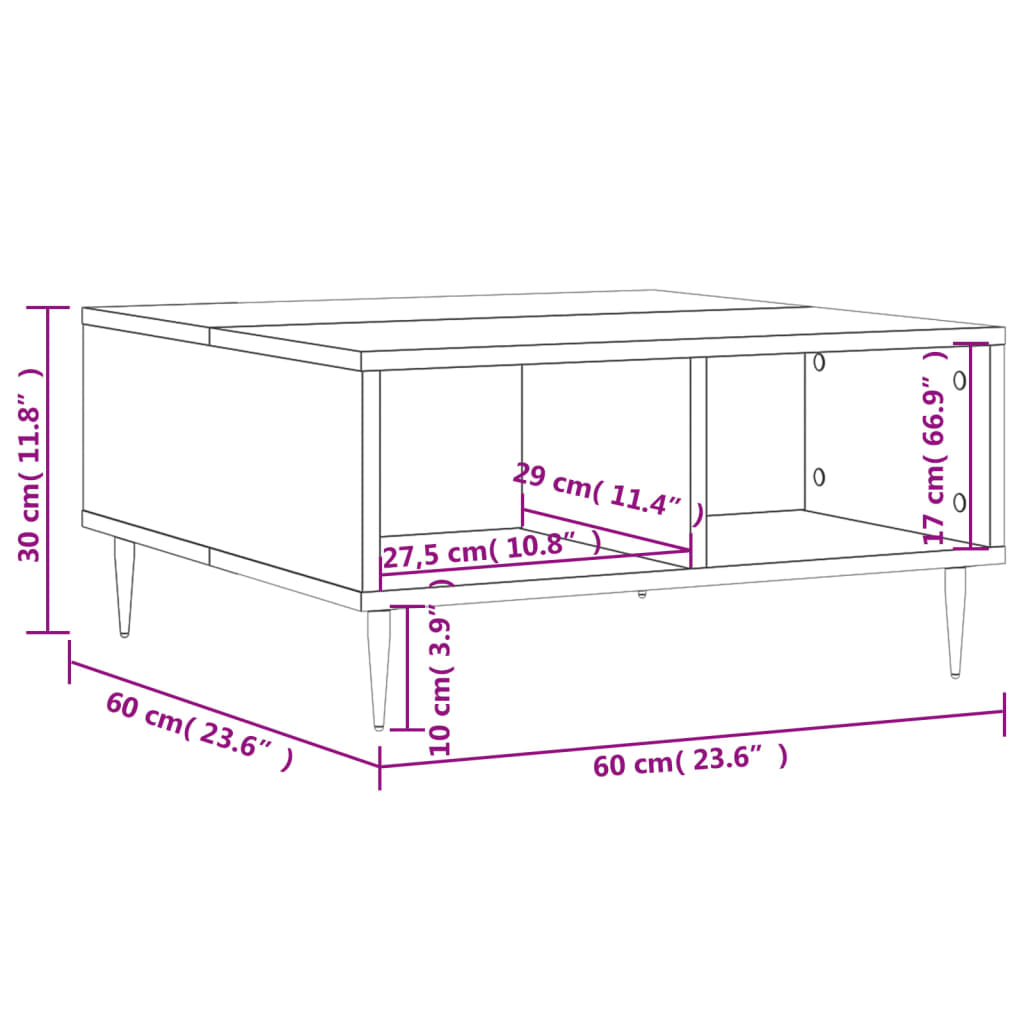Table basse sonoma gris 60x60x30 cm bois d’ingénierie - Tables basses