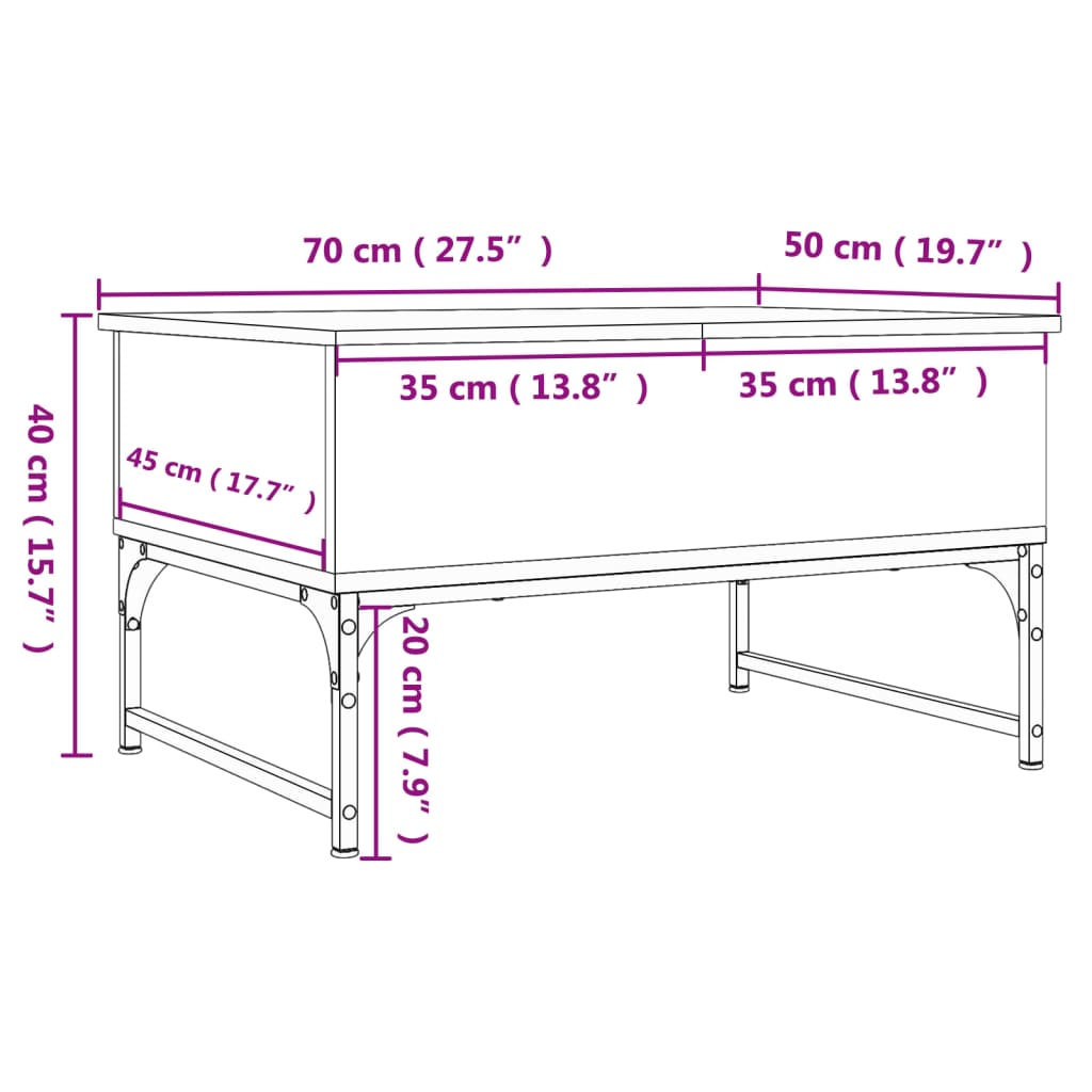 Table basse sonoma gris 70x50x40 cm bois d’ingénierie et métal - Tables basses