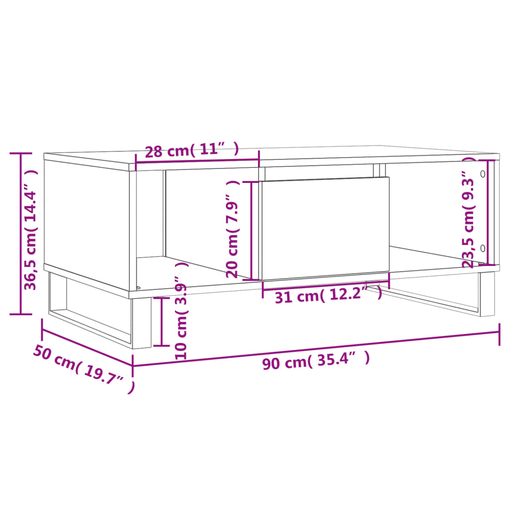 Table basse Sonoma gris 90x50x36,5 cm Bois d’ingénierie - Tables basses
