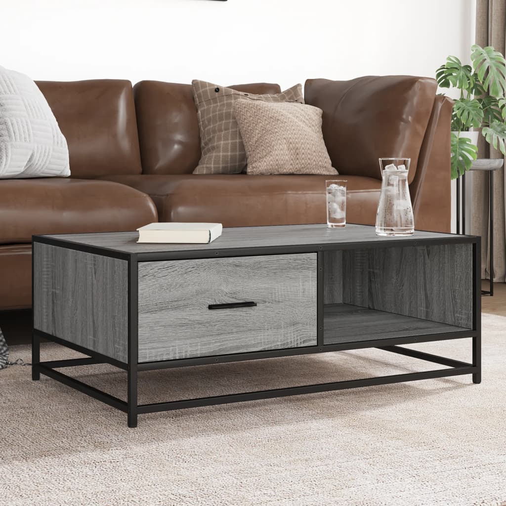 Table basse sonoma gris 90x57x35 cm bois d’ingénierie et métal - Tables basses