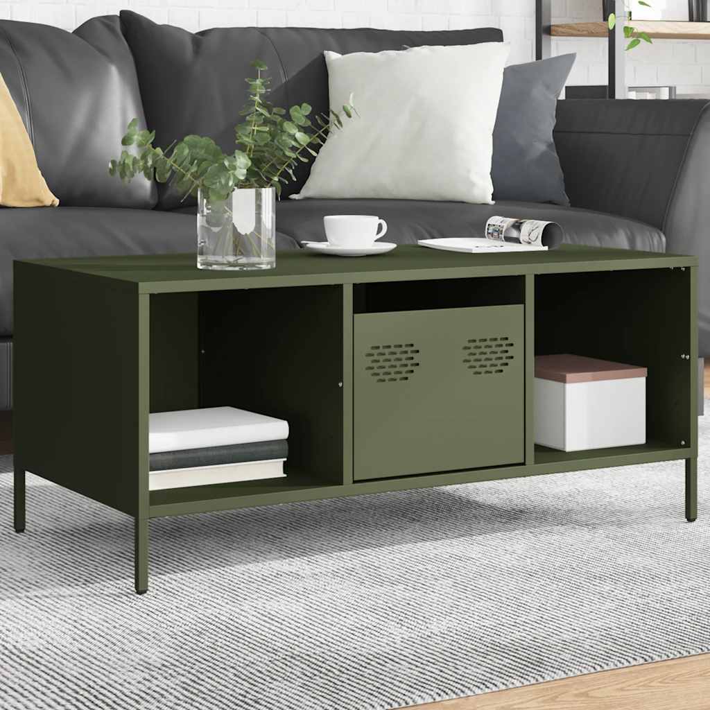 Table basse vert olive 101,5x50x43,5 cm acier laminé à froid - Tables basses