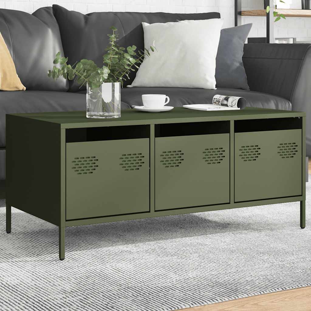 Table basse vert olive 101,5x50x43,5 cm acier laminé à froid - Tables basses