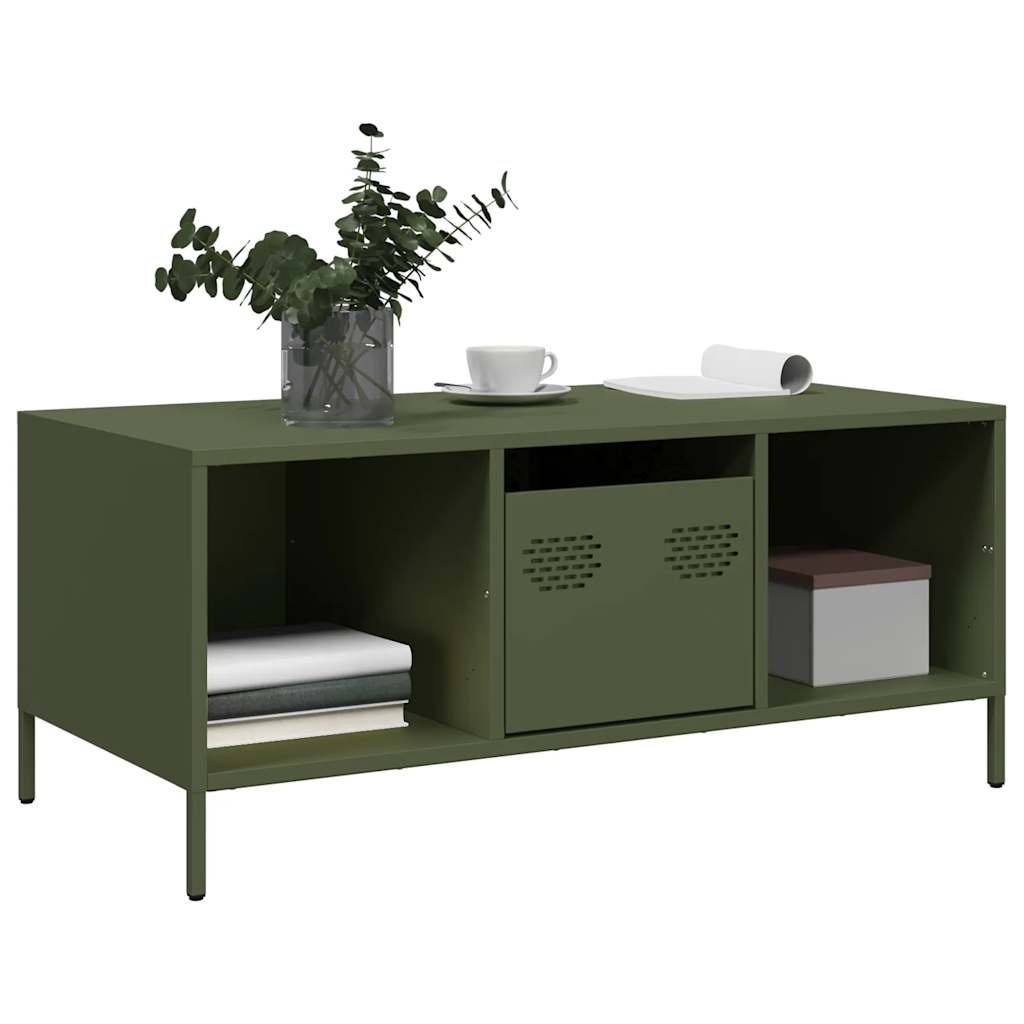 Table basse vert olive 101,5x50x43,5 cm acier laminé à froid - Tables basses