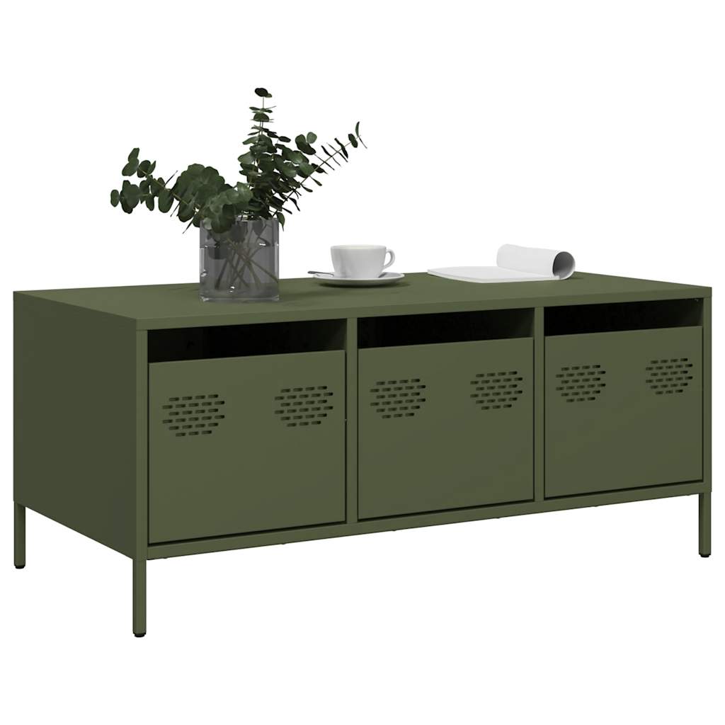 Table basse vert olive 101,5x50x43,5 cm acier laminé à froid - Tables basses
