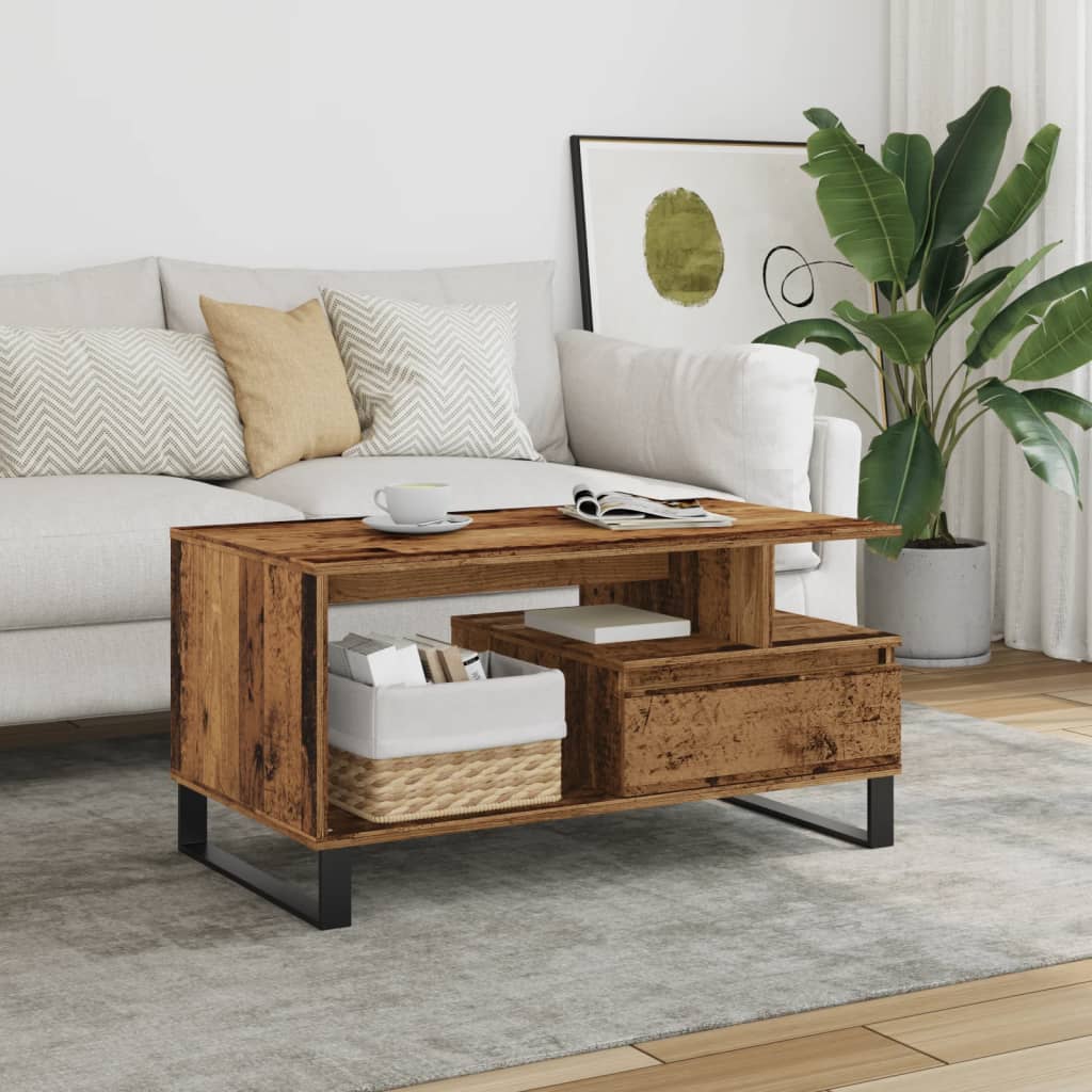 Table basse vieux bois 90x49x45 cm bois d’ingénierie - Tables basses