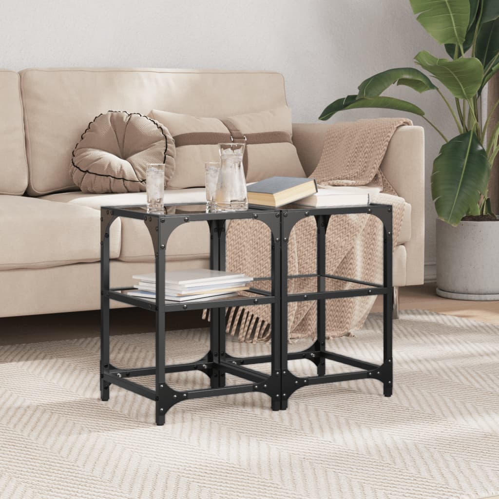 Tables basses avec dessus en verre noir 2 pcs 30x30x45 cm acier - Tables basses