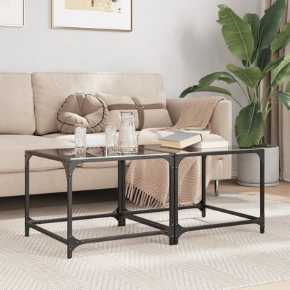 Tables basses avec dessus en verre noir 2 pcs 50x50x40 cm acier - Tables basses