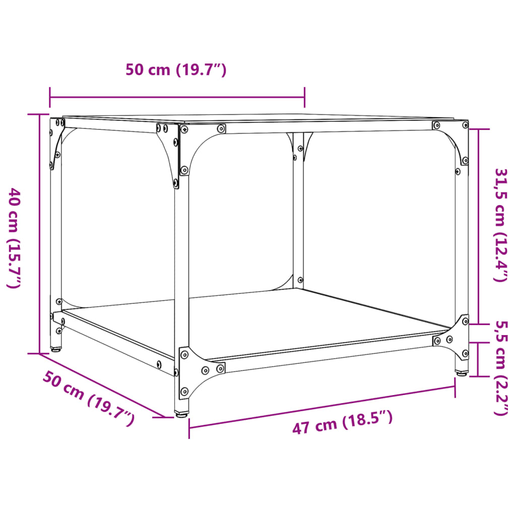Tables basses avec dessus en verre noir 2 pcs 50x50x40 cm acier - Tables basses