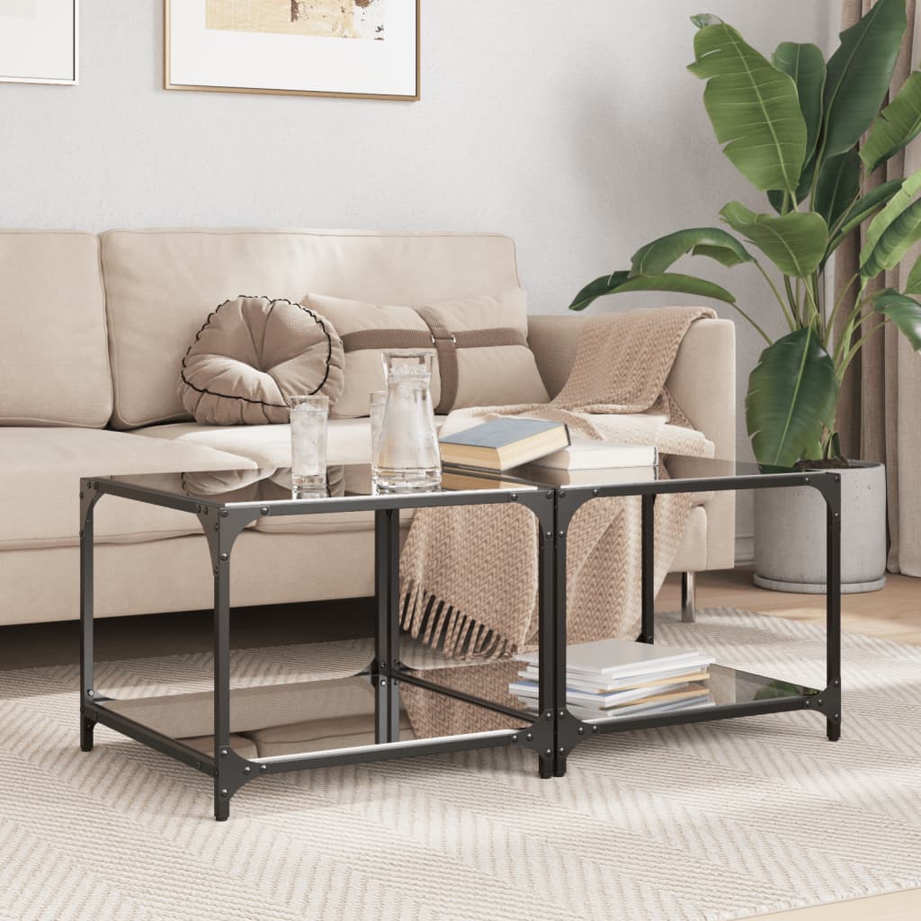Tables basses avec dessus en verre noir 2 pcs 50x50x40 cm acier - Tables basses