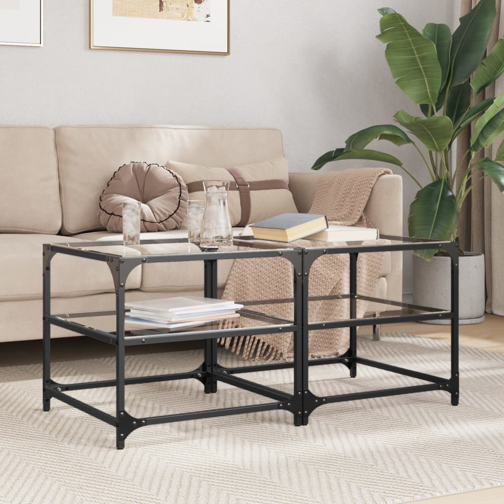 Tables basses avec dessus en verre transparent 2 pcs acier - Tables basses